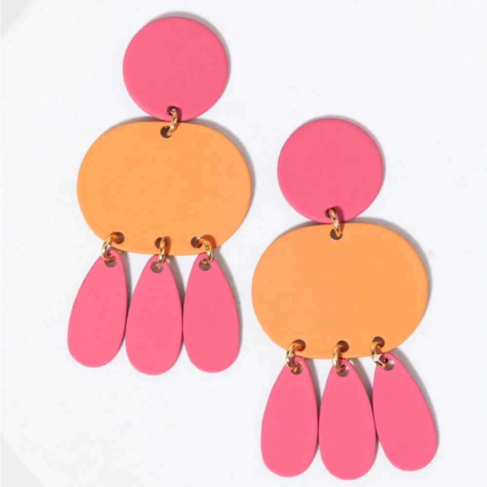 Francesca’s Bobbie Epoxy Paint Earrings, pink & orange